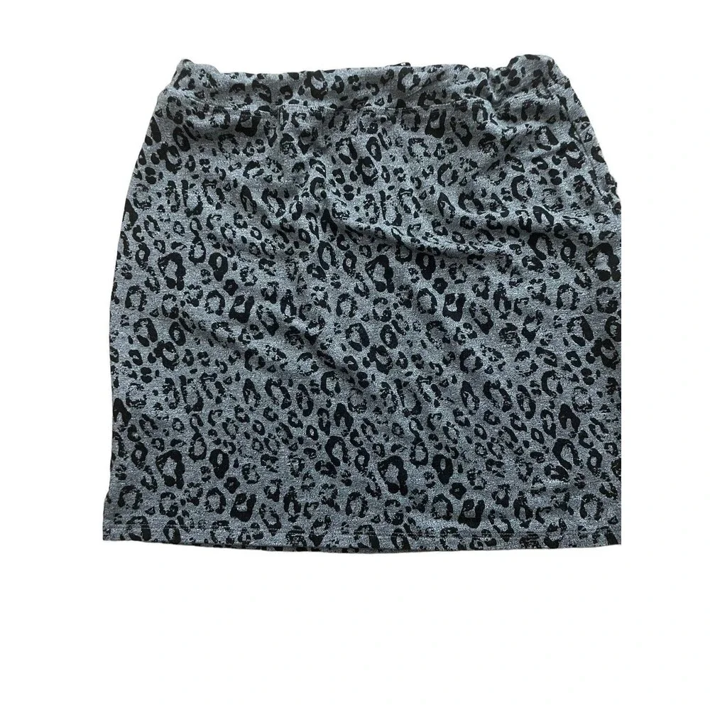 Sundry Cheetah Leopard Animal Print‎ Pattern Mini Saturday Skirt Black Gray 2
